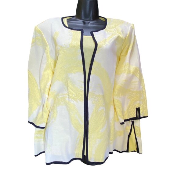 Misook 1X Yellow Black Open Front Jacket Set Sleeveless Tank Set Classic Luxury - Picture 3 of 12